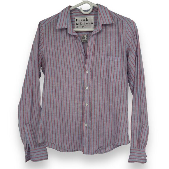 Frank & Eileen Barry Linen Chambray Stripe Button Down Shirt Size X-Small XS - Picture 2 of 7